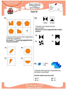 ilkokul 1. Sınıf Bilsem Zeka Testi 